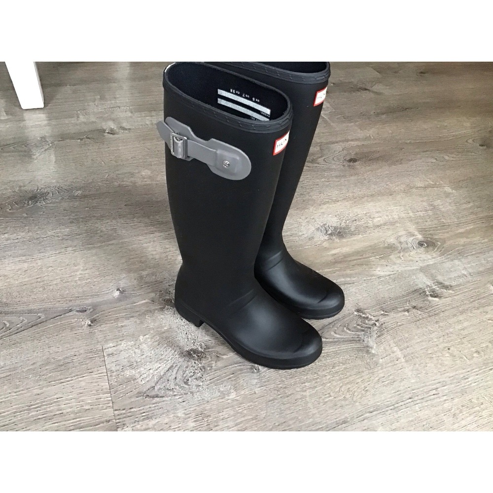 HUNTER Original Tour Packable Womens Size 7 38 Rain Boots Tall Boot Black Gray